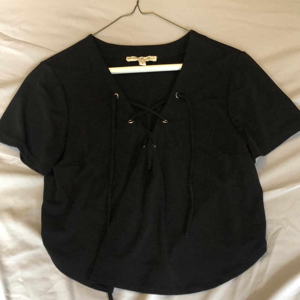 Express tie-up black crop top tee